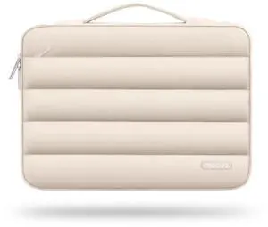 MOSISO 360 Protective 13-14 inch Laptop Case, 13.3 inch Puffy Laptop Sleeve Compatible with MacBook Air 13 13.6 M3 M2 M1/Pro 13/14, HP, Dell, ASUS, Lenovo,Polyester Horizontal Side Open Bag, Sand