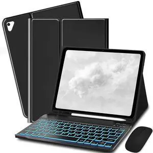 Bxomteng Keyboard Case for iPad 9.7 (6th Gen 2018 / 5th Gen 2017) / Pro 9.7 inch (2016) - 7 Colors Backlit Keyboard Cover and Mouse (Black)