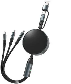 100W Retractable Multi Charging Cable 6A 3in2 MFi Certified iPhone 15 16 Car Charger Cord Retractable Cell Phone Charger with Type C/Micro USB/Lightning for Galaxy iPhone Android Pad MacBook 4FT