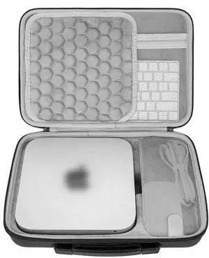 Geekria Hard Travel Case, Compatible with Apple 2023/2020 Mac Mini Desktop and Fit for Magic Keyboard, Magic Mouse Carrying Case (Dark Gray)