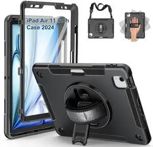 SUPFIVES Case for iPad Air 11 Inch 7th/6th (2025/2024), iPad Pro 11 2022/2021/2020/2018,iPad Air 10.9 with Screen Protector, Black