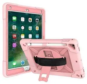 Jaorty for iPad air 2/iPad Pro 9.7 2016 case,360 Rotable Handle Stand Kickstand Layer Pencil Holder Shockproof with Strap Shoulder Case for iPad 6th/5th Generation,New iPad 9.7 2017/2018,Rosegold