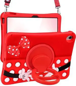 Lotadilo Cute for iPad A16 Case/for iPad 10th Generation/11 Inch Case - Silicone 3D Design for Girls Women Teens Girly Kawaii Funny Cartoon Soft Stand with Lanyard, Red Point