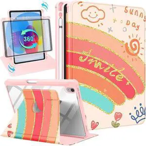 Uppuppy for iPad A16 Case - for iPad 10th Generation Case 10.9 Inch Cute Girls Women Girly Rainbow Pretty Kawaii Design Aesthetic Unique Rotating Stand Folio Tablet Cover for Apple 10/11 2025
