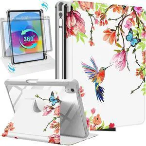 Uppuppy for iPad A16 Case - for iPad 10th Generation Case 10.9 Inch Women Girls Kids Cute Kawaii Girly Teens Flower Bird Unique Aesthetic Rotating Stand Folio Tablet Cover for Apple 10/11 2025