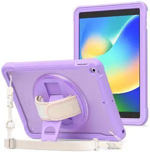 ProCase Rugged Case for iPad 9th/8th/7th Generation 10.2 inch 2021/2020/2019 Case, Heavy Duty Shockproof Rugged Cover with Hand Strap 360 Degree Rotatable Kickstand Protective for iPad 10.2 -Purple