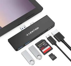 LENTION Surface Pro 7 USB C Hub Docking Station,6-in-1 Surface Pro 7 Hub,4K@60Hz HDMI, SD&Micro SD Dual Card Reader Hub,2 USB 3.0 Hub, Type C Charging Port(CS34,Black)