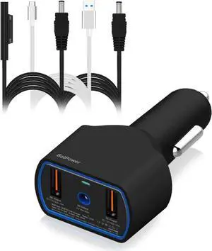 BatPower 120W Surface Car Charger Compatible with Microsoft Surface Pro Surface Book Car Power Supply 15V 102W Surface Laptop Go Vehicle Charger Car Adapter USB Fast Charging for Tablet or Smartphone