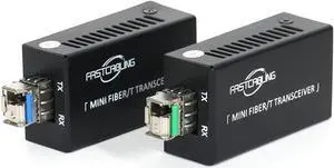 Gigabit Fiber to Ethernet Media Converter Kit, LC Single Mode, Up to 20km Fiber Opitc Network, Point-to-Point, Plug & Play, Complete Kit, Compact Converter, Industrial SFP Modules, US/EU Adapters