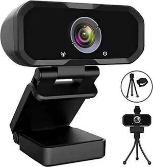 Webcam 1080p HD Computer Camera - Microphone Laptop USB PC Webcam with Privacy Shutter and Tripod Stand, 110 Degree Live Streaming Widescreen Recording Pro Video Web Camera for Calling, Conferencing