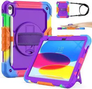 SIBEITU for iPad A16 11th/ 10th Generation Case Purple for Artists 10.9 Inch 2025/2022 with Screen Protector & Pencil Holder, Cute iPad 10 Rugged Shockproof Protective Case with Stand & Strap