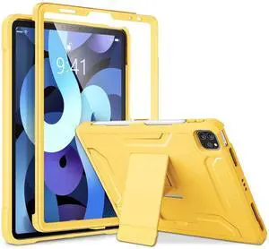 DTTO Case for iPad Air 5th / 4th Generation Case 10.9 Inch 2022/2020 with Pencil Holder, [Screen Protector] Shockproof Full Body Protective Cover, Also Fit iPad Pro 11 2021/2020/2018 -New Yellow