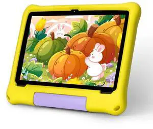 Android 15 Tablets Kids Tablet 10 Inch with Case, Octa-Core, 8GB+64GB Storage (Expandable to 1TB), Dual Camera, GMS Certified, 5G WiFi 6, Bluetooth Tablet for Kids Ages 312 (Yellow)