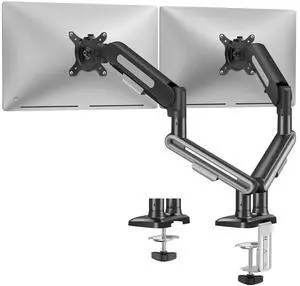 MOUNTUP Dual Monitor Mount Holds 4.4-26.5lbs, Heavy Duty Monitors Arm for 39 37 34 32 27inch, Gas Spring Monitor Stand for 2 Monitor, Height Adjustable Monitors Desk Mount with C-ClampGrommet Base