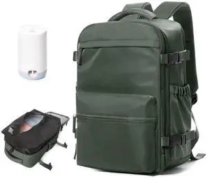 Large Vacuum Travel Backpack with Pump for Women, Personal Item Carry on Backpacks Flight Approved 18x14x8 inches for Men,Laptop Waterproof Work Compression bags Casual Daypack,BrownGreen