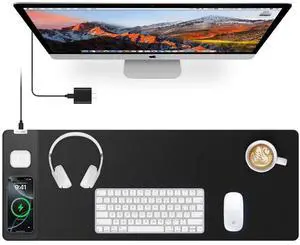 Magnetic Wireless Charging Mouse Pad, 27.5"x11.8" Gaming Desk Mat for Keyboard/Laptop, Non-Slip Base & 20W PD Adapter, Waterproof Smooth Desk Writing Pad for Gamer, Office & Home, Black