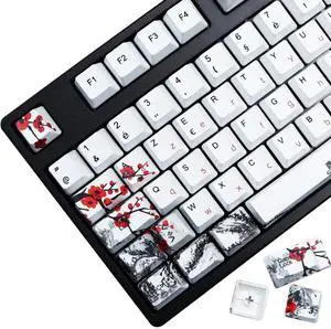 MOLGRIA Keycaps 111 Set for 62 105 109 Mechanical Keyboard, Custom PBT OEM Profile Key Caps for French with Keycap Puller for Gateron Kailh Cherry MX Switch ISO Layout Keyboard(Plum Blossom)