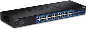 TRENDnet 28-Port Gigabit Web Smart Switch, 24 x Gigabit Ports, 4 x Shared Gigabit Ports (RJ-45/SFP), VLAN, QoS, LACP, IPv6, 56Gbps Switching Capacity, Lifetime Protection, TEG-284WS,Black TRENDnet 28-Port Gigabit Web Smart Switch, 24 x Gigabit Ports, 4 x Shared Gigabit Ports (RJ-45/SFP), VLAN, QoS, LACP, IPv6, 56Gbps Switching Capacity, Lifetime Protection, TEG-284WS,Black