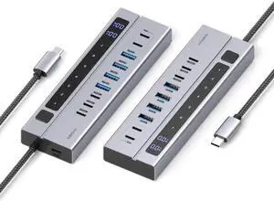 Hagibis Powered USB C Hub with Charging Station, LED Display 9 in 1 Type-C Docking Station Max 45W Charging with 10Gbps USB C Splitter for Macbook Pro Air, Meta Quest 3, iPad Pro, iPhone 15/16 Pro Max