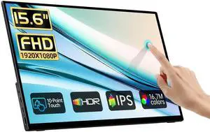 DAMRAPT Portable Monitor Touchscreen 15.6" 1080P 10-Point Touch Screen, Travel Monitor with Protective Sleeve & Built-in Stand, HDMI USB C External Screen for Laptop, PC
