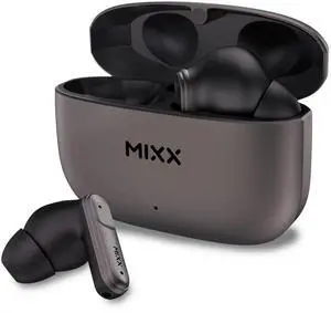 MIXX StreamBuds Custom 3 True Wireless Earbuds with Charging Case 24hr Playtime, Quick Charge, App Control, Clear Voice Quad Mic, Noise Isolation Bluetooth 5.3, Zinc Alloy Case - Black