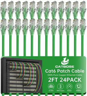 2 Feet Cat6 Patch Cables(24 Pack), Solid Pure Copper Patch Cord, Cat 6 Ethernet Cable, UTP Network, High Speed RJ45 Internet Cables, Compatible for Router, Switche, PC, Server, PS4/5, Xbox - Green 2 Feet Cat6 Patch Cables(24 Pack), Solid Pure Copper Patch Cord, Cat 6 Ethernet Cable, UTP Network, High Speed RJ45 Internet Cables, Compatible for Router, Switche, PC, Server, PS4/5, Xbox - Green