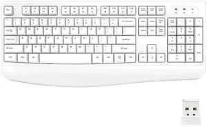 EDJO Wireless Keyboard, 2.4G Ergonomic Full Size Wireless Computer Keyboard with Wrist Rest for Windows, Mac OS Desktop/Laptop/PCWhite EDJO Wireless Keyboard, 2.4G Ergonomic Full Size Wireless Computer Keyboard with Wrist Rest for Windows, Mac OS Desktop/Laptop/PCWhite