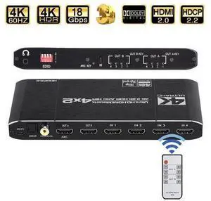4K@60Hz HDMI Matrix 4x2 Switch Splitter Support HDCP 2.2 IR Remote Control HDMI Switch 4x2 Spdif 4K HDMI 4x2 Matrix Switch 4K@60Hz HDMI Matrix 4x2 Switch Splitter Support HDCP 2.2 IR Remote Control HDMI Switch 4x2 Spdif 4K HDMI 4x2 Matrix Switch