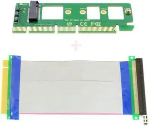 JVFYI EP-075+SA-001 NGFF M-key NVME AHCI SSD to PCI-E 3.0 16x x16 Vertical Adapter with Cable Male to Female Extension