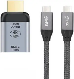 JVFYI UC-012-HDF+UC-124-1.5M 10Gbps 100W Cable USB-C Type C Female Source to HDMI Sink HDTV Adapter 4K 60hz 1080p for TabletPhoneLaptop