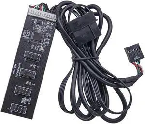 JVFYI U2-053 USB 2.0 9pin 10pin Header 1 to 4 Female Splitter Extension Cable HUB with IDE 5V Power Connector Adapter Port Multilier
