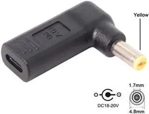 JVFYI UC-112-4817MM USB 3.1 Type C USB-C to DC 19V 4.8*1.7mm Adapter PD Emulator Trigger 90 Degree Angled Yellow JVFYI UC-112-4817MM USB 3.1 Type C USB-C to DC 19V 4.8*1.7mm Adapter PD Emulator Trigger 90 Degree Angled Yellow