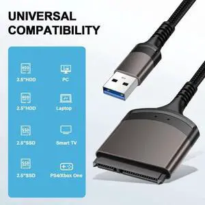 JVFYI U3-077-SL 5Gbps USB 3.0 Type-A to SATA 22 Pin Adapter Cable for 2.5" Hard Disk Driver SSD
