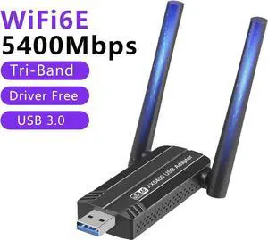 JVFYI 5400Mbps WiFi 6E Network Card USB 3.0 WiFi Adapter Tri-Band 2.4G 5G 6G Wifi Receiver Dongle For Windows 10 11 Driver Free