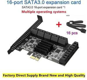 JVFYI PCIE SATA Expansion Card PCIE 1X to 16-Port SATA3.0 6Gbps SATA III Multi-Port Hard Disk Adapter Riser Card for PC Computer