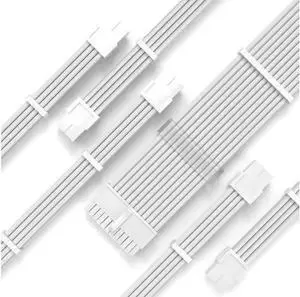 JVFYI White PSU Extension Cable Kit,Custom Sleeved Power Supply Cable Mod for PC Build 18AWG 24Pin ATX /8 (4+4) Pin EPS CPU Cable /8 (6+2) Pin PCI-E GPU PSU Cables 6PCS with Cable Comes