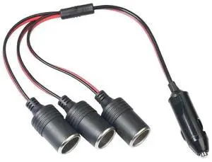 JVFYI 1 to 3 Car Cigarette Lighter 3 Way Socket Splitter 12v 24v Power Charger Adapter Female Socket Plug Extension Cord Cable