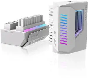 JVFYI Shield 24-Pin Angle Adapter with Infinity Mirror ARGB Light,ATX 24 Pin Power Connector, 5V 3pin ARGB Sync-180 Degree-White-1 Pack