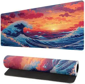JVFYI Gaming Mouse Pad Desk Pad,Extended Big Mouse Pad,31.5x11.8 Inch Long Computer Keyboard Mouse Mat Mousepad with 3mm Non-Slip Base and Stitched Edge for Gaming and Office (Sunset Wave) JVFYI Gaming Mouse Pad Desk Pad,Extended Big Mouse Pad,31.5x11.8 Inch Long Computer Keyboard Mouse Mat Mousepad with 3mm Non-Slip Base and Stitched Edge for Gaming and Office (Sunset Wave)