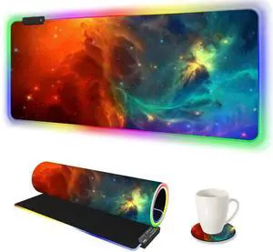 JVFYI Large RGB Gaming Mouse Pad, Keyboard Mousepad Led Extended 35.4 x 15.8 inch Non-Slip Rubber Base with 14 Lighting Modes, Big Desk Mat Waterproof, Galaxy Nebula JVFYI Large RGB Gaming Mouse Pad, Keyboard Mousepad Led Extended 35.4 x 15.8 inch Non-Slip Rubber Base with 14 Lighting Modes, Big Desk Mat Waterproof, Galaxy Nebula