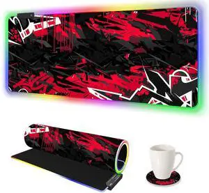 JVFYI Large RGB Gaming Mouse Pad, Keyboard Mousepad Led Extended 35.4 x 15.8 inch Non-Slip Rubber Base with 14 Lighting Modes, Big Desk Mat Waterproof, Red Black JVFYI Large RGB Gaming Mouse Pad, Keyboard Mousepad Led Extended 35.4 x 15.8 inch Non-Slip Rubber Base with 14 Lighting Modes, Big Desk Mat Waterproof, Red Black