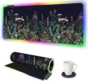 JVFYI RGB Gaming Mouse Pad Large, Keyboard Led Mousepad Extended 35.4 x 15.8 inch Non-Slip Rubber Base with 14 Lighting Modes, Big Desk Mat Waterproof, Flowers Plants JVFYI RGB Gaming Mouse Pad Large, Keyboard Led Mousepad Extended 35.4 x 15.8 inch Non-Slip Rubber Base with 14 Lighting Modes, Big Desk Mat Waterproof, Flowers Plants