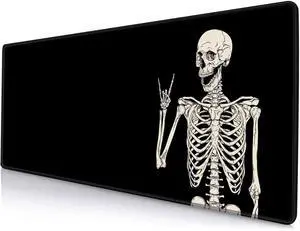 Gaming Mouse Pad, Large Mouse Pads for Desk, Non-Slip Rubber Base Mousepad, Keyboard Mouse Mat, Desk Pad with Stitched Edges, 31.5x11.8 inch Black Human Skeleton