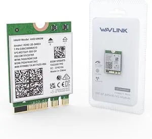 WAVLINK WiFi 6E Wireless Card with Bluetooth 5.3, 2025 Tri-Band AXE5400 NGW Network Card, Intel AX210, Ultra-Low Latency, Support Windows 10/11 (64bit), Linux, M.2/NGFF WAVLINK WiFi 6E Wireless Card with Bluetooth 5.3, 2025 Tri-Band AXE5400 NGW Network Card, Intel AX210, Ultra-Low Latency, Support Windows 10/11 (64bit), Linux, M.2/NGFF