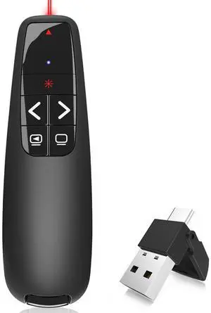 Wireless Presentation Clicker PowerPoint Presenter Remote : USB Type C Clicker with Red Laser Pointer Long Range PPT Control -Power Point Google Slide Advancer for Mac Laptop PC Computer Keynote Wireless Presentation Clicker PowerPoint Presenter Remote : USB Type C Clicker with Red Laser Pointer Long Range PPT Control -Power Point Google Slide Advancer for Mac Laptop PC Computer Keynote