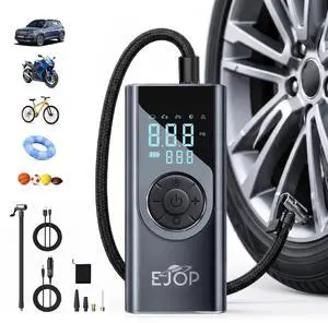 EJOP 150PSI Tire Inflator Portable Air Compressor, Air Pump for Car Tires with Digital Pressure Gauge, Cordless Pump for Car Motorcycle Bicycle Ball, LED Light, Auto Shut-Off,Dual Display,12V Adapter EJOP 150PSI Tire Inflator Portable Air Compressor, Air Pump for Car Tires with Digital Pressure Gauge, Cordless Pump for Car Motorcycle Bicycle Ball, LED Light, Auto Shut-Off,Dual Display,12V Adapter