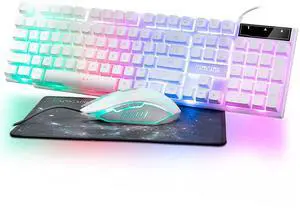 Gaming Keyboard and Mouse Wired CHOCNHOW White Keyboard Rainbow Backlit,Light Up Keys, Multimedia Keys, Waterproof Compatible with PC Laptop Xbox Ps4/Ps5 Work/Gamer Gaming Keyboard and Mouse Wired CHOCNHOW White Keyboard Rainbow Backlit,Light Up Keys, Multimedia Keys, Waterproof Compatible with PC Laptop Xbox Ps4/Ps5 Work/Gamer