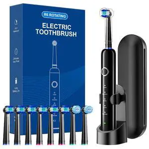 MCUDKIK Rotating Electric Toothbrush for Adults, 8 Brush Heads (2 Types) & Travel Case, 5 Cleaning Modes Rechargeable Power Toothbrush with 2-Minute Smart Timer, Black MCUDKIK Rotating Electric Toothbrush for Adults, 8 Brush Heads (2 Types) & Travel Case, 5 Cleaning Modes Rechargeable Power Toothbrush with 2-Minute Smart Timer, Black