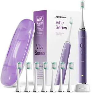 Aquasonic Vibe Series Ultra-Whitening Toothbrush ADA Accepted Electric Toothbrush - 8 Brush Heads & Travel Case 40,000 VPM Motor & Wireless Charging - 4 Modes w Smart Timer Satin Violet Aquasonic Vibe Series Ultra-Whitening Toothbrush ADA Accepted Electric Toothbrush - 8 Brush Heads & Travel Case 40,000 VPM Motor & Wireless Charging - 4 Modes w Smart Timer Satin Violet