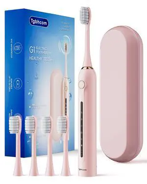 Tgbhcom Pink Electric Toothbrushes, with 4 Brush Heads, 1 Travel Toothbrush Case, for Adults and Kid Electric Toothbrush, Long 180-Day Battery Life, 6 Modes, IPX7 Waterproof, Smart 2-Minute Timer. Tgbhcom Pink Electric Toothbrushes, with 4 Brush Heads, 1 Travel Toothbrush Case, for Adults and Kid Electric Toothbrush, Long 180-Day Battery Life, 6 Modes, IPX7 Waterproof, Smart 2-Minute Timer.